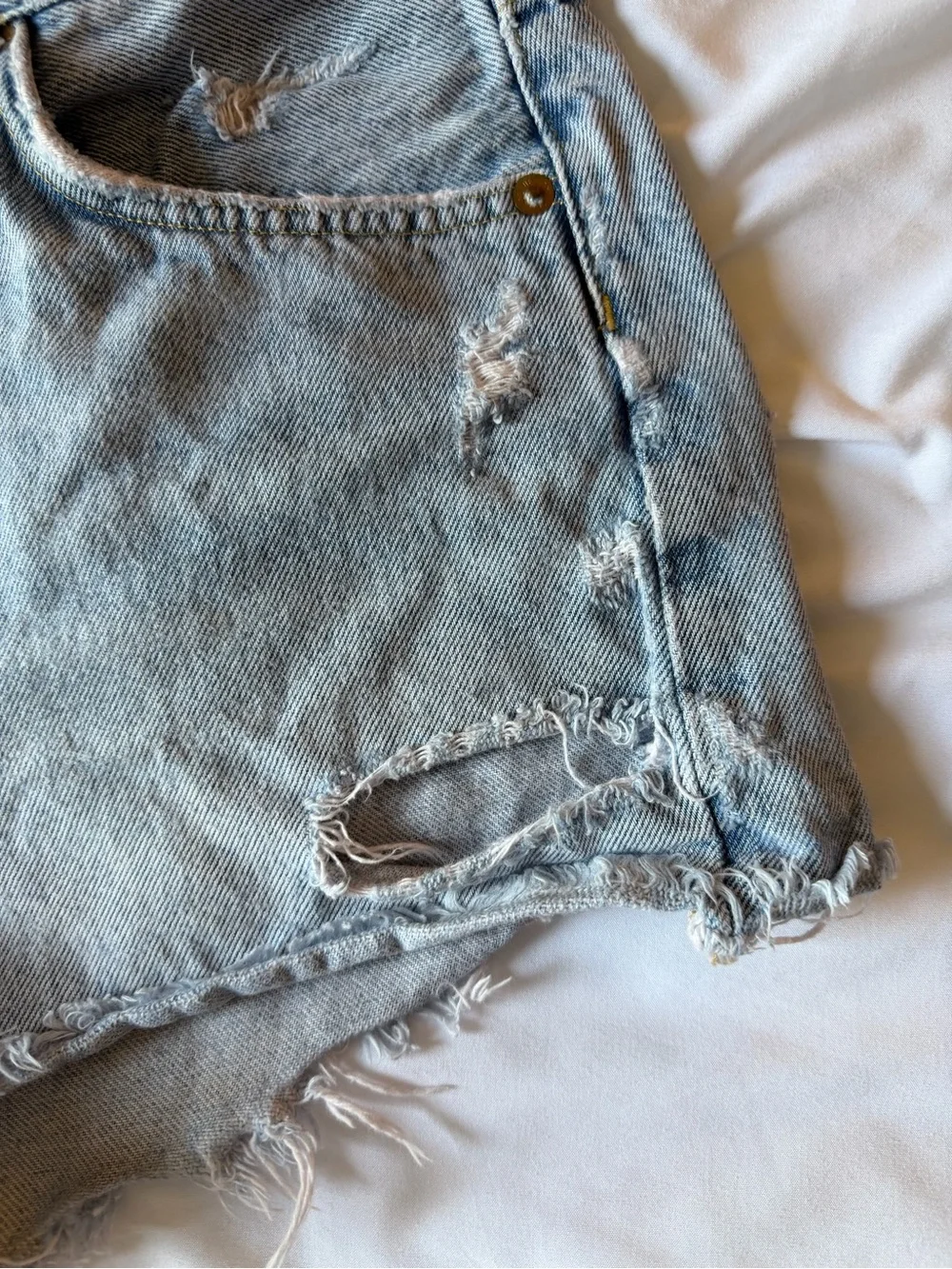 Agolde Light Wash Distressed High-Rise Denim Shorts
